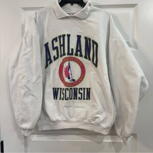 Oversized 90s Wisconsin Sailing Collared Grandpacore Sweatshirt 2XL Coastal